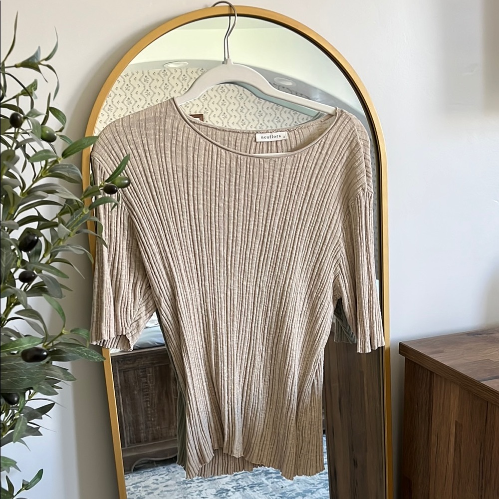 Neuflora Ribbed Knit Top in Light Tan